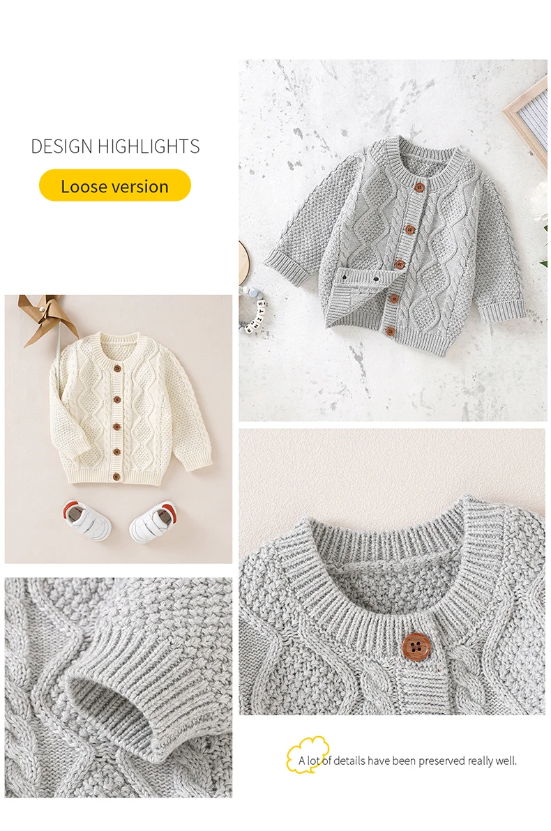 Maglione per bambini in cotone lavorato a maglia per neonati Abbigliamento per bambini Moda Solid Top Capispalla Infantile Ragazze Ragazzi Cardigan Manica lunga Autunno 0-3 anni