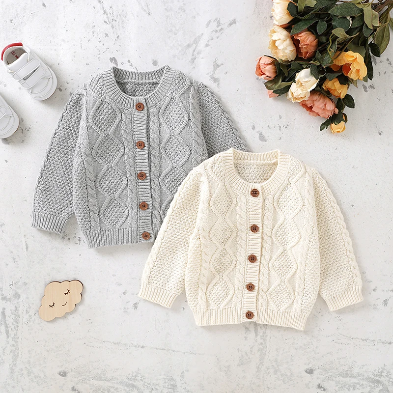 Maglione per bambini in cotone lavorato a maglia per neonati Abbigliamento per bambini Moda Solid Top Capispalla Infantile Ragazze Ragazzi Cardigan Manica lunga Autunno 0-3 anni