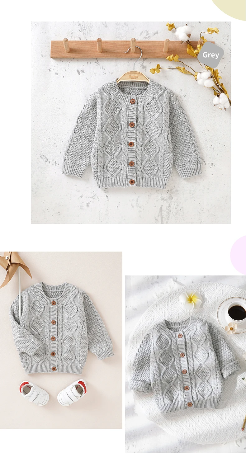 Maglione per bambini in cotone lavorato a maglia per neonati Abbigliamento per bambini Moda Solid Top Capispalla Infantile Ragazze Ragazzi Cardigan Manica lunga Autunno 0-3 anni