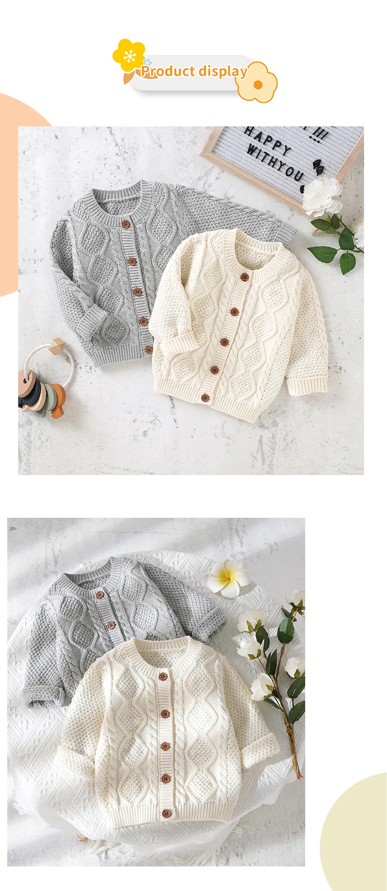 Maglione per bambini in cotone lavorato a maglia per neonati Abbigliamento per bambini Moda Solid Top Capispalla Infantile Ragazze Ragazzi Cardigan Manica lunga Autunno 0-3 anni