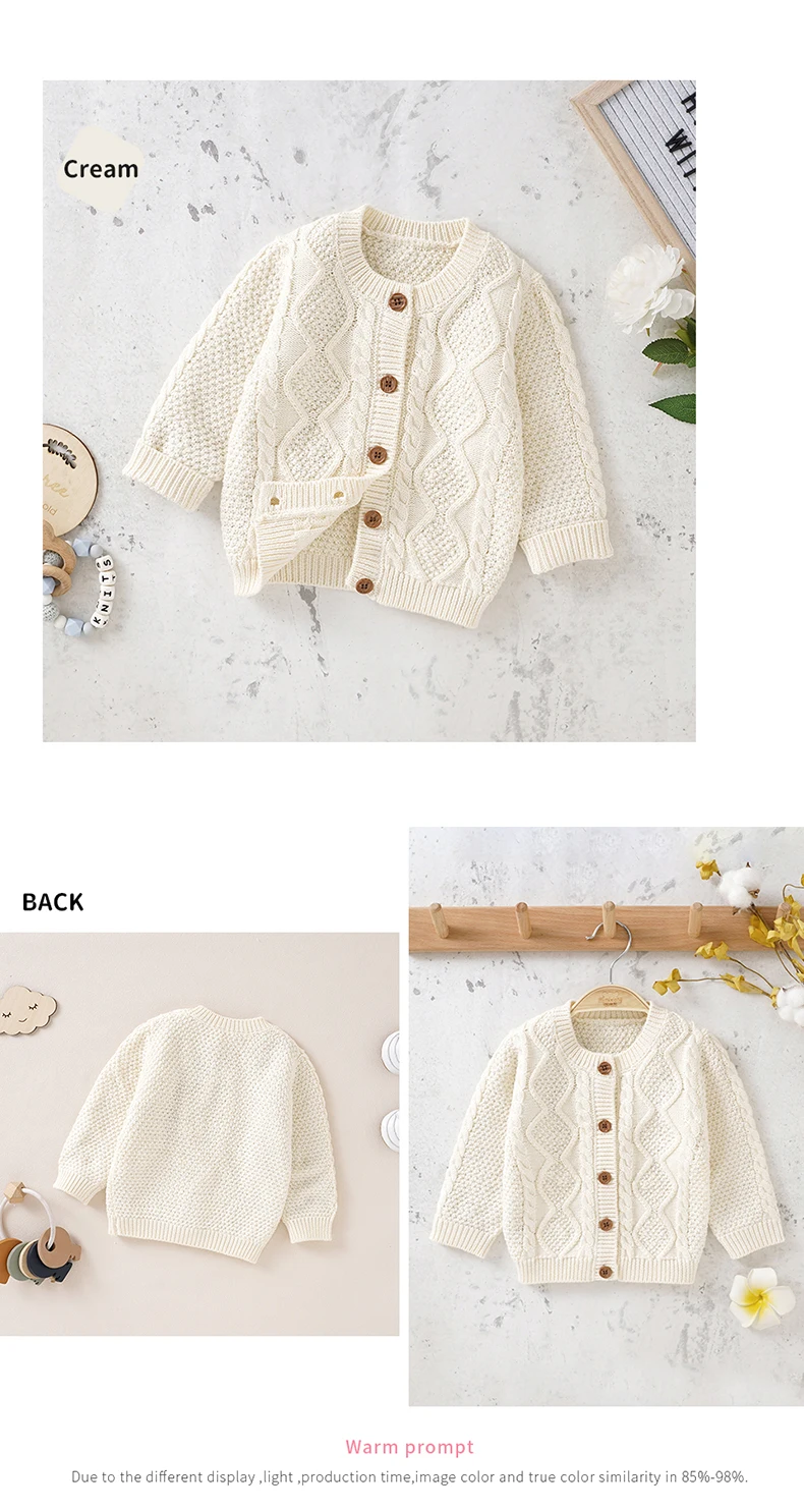 Maglione per bambini in cotone lavorato a maglia per neonati Abbigliamento per bambini Moda Solid Top Capispalla Infantile Ragazze Ragazzi Cardigan Manica lunga Autunno 0-3 anni
