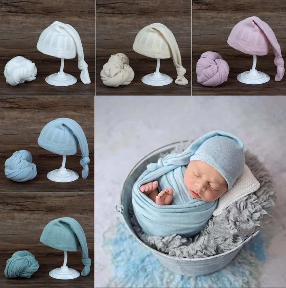 Baby Wrap neonato fotografia puntelli coperta estensibile fasce fotografia cappello bambini servizio fotografico accessori