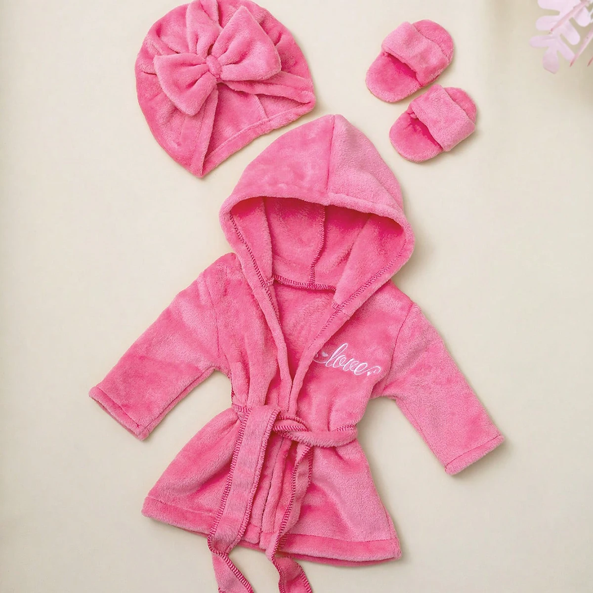 Ylsteed Accappatoio per fotografia neonato con cappello turbante e pantofole Amore ricamo Pigiama per bambina Abito per servizio fotografico infantile