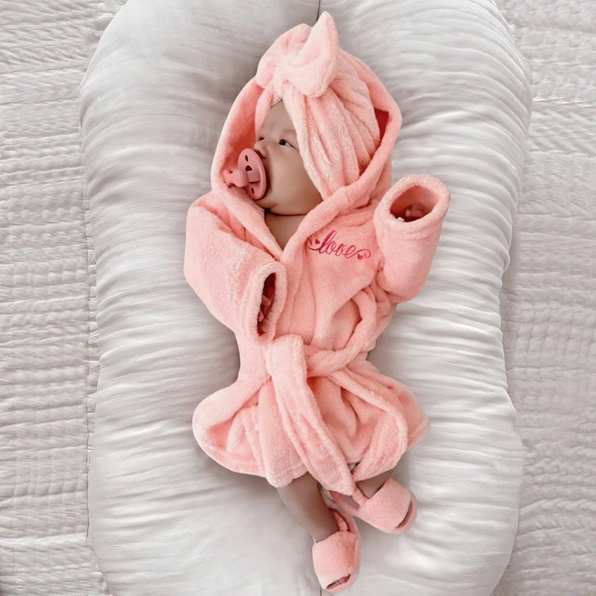 Ylsteed Accappatoio per fotografia neonato con cappello turbante e pantofole Amore ricamo Pigiama per bambina Abito per servizio fotografico infantile