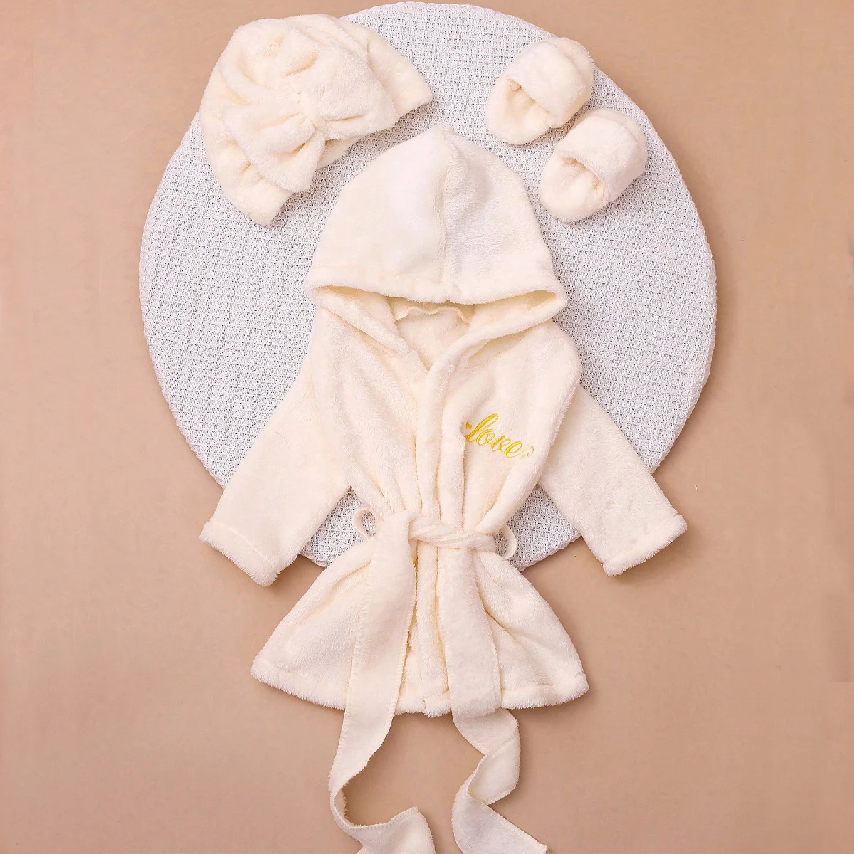 Ylsteed Accappatoio per fotografia neonato con cappello turbante e pantofole Amore ricamo Pigiama per bambina Abito per servizio fotografico infantile