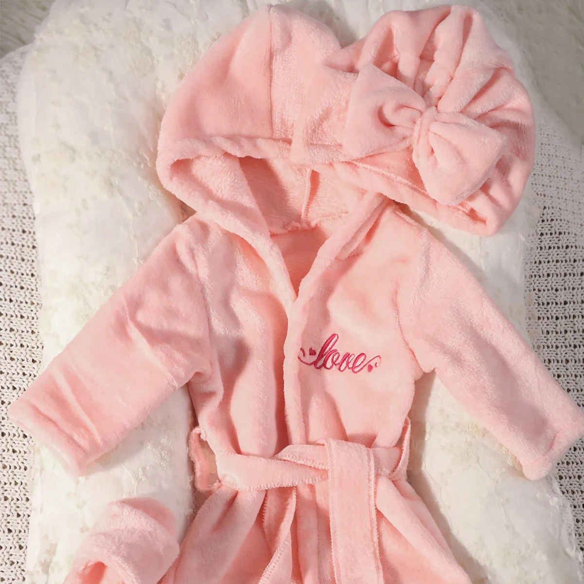 Ylsteed Accappatoio per fotografia neonato con cappello turbante e pantofole Amore ricamo Pigiama per bambina Abito per servizio fotografico infantile