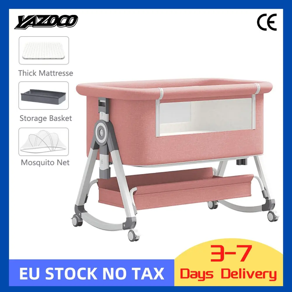 Culla 3 in 1 Lettino per bambini Portatile pieghevole regolabile in altezza Ruote girevoli Shaker Culla con zanzariera per neonato