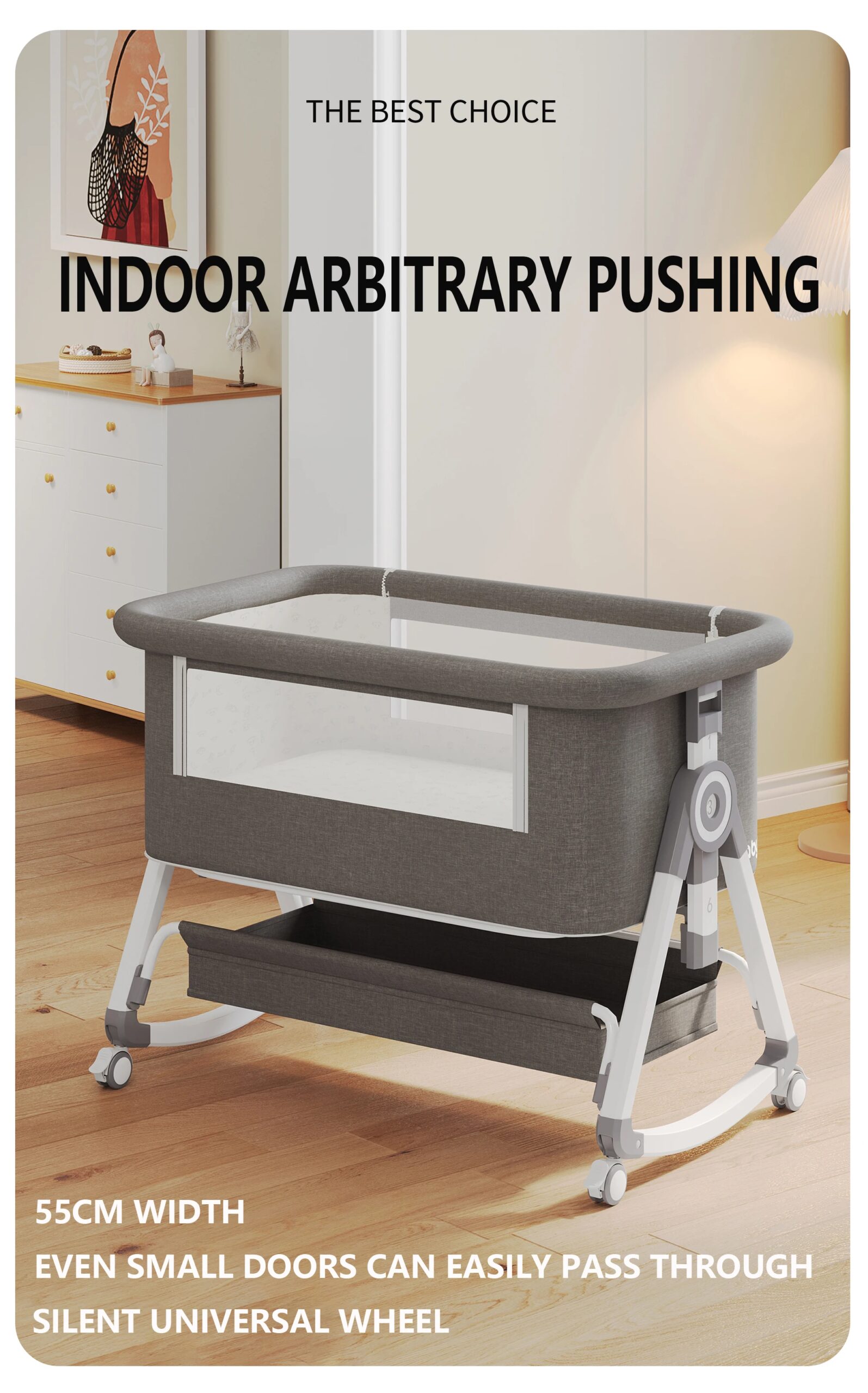 Culla 3 in 1 Lettino per bambini Portatile pieghevole regolabile in altezza Ruote girevoli Shaker Culla con zanzariera per neonato Culla 3 in 1 Lettino per bambini Portatile pieghevole regolabile in altezza Ruote girevoli Shaker Culla con zanzariera per neonato