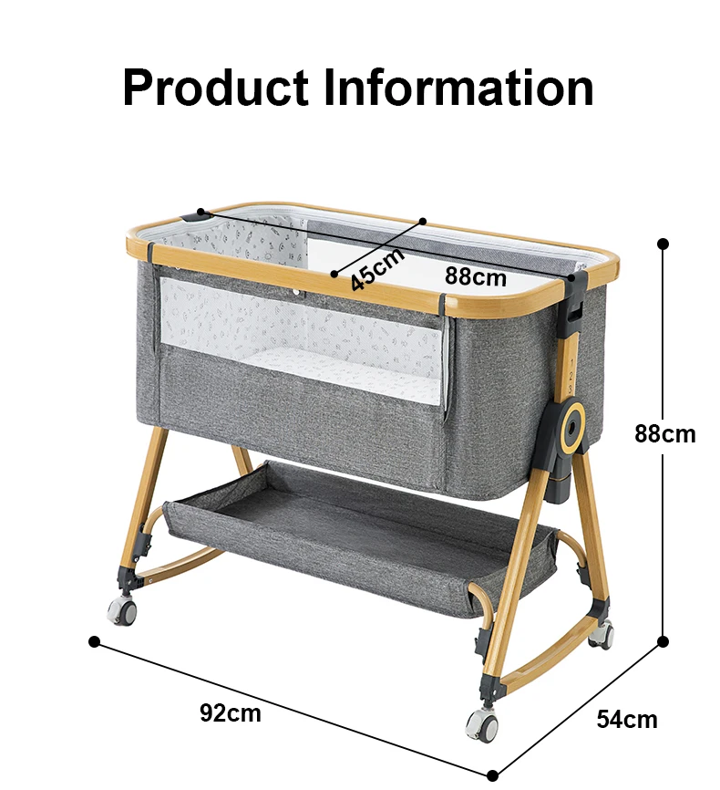 Culla 3 in 1 Culla da comodino Box per bambini Altezza regolabile Ruote girevoli Materasso accogliente Zanzara per neonati neonati