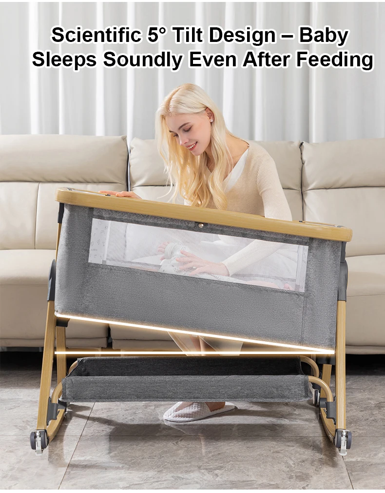 Culla 3 in 1 Culla da comodino Box per bambini Altezza regolabile Ruote girevoli Materasso accogliente Zanzara per neonati neonati