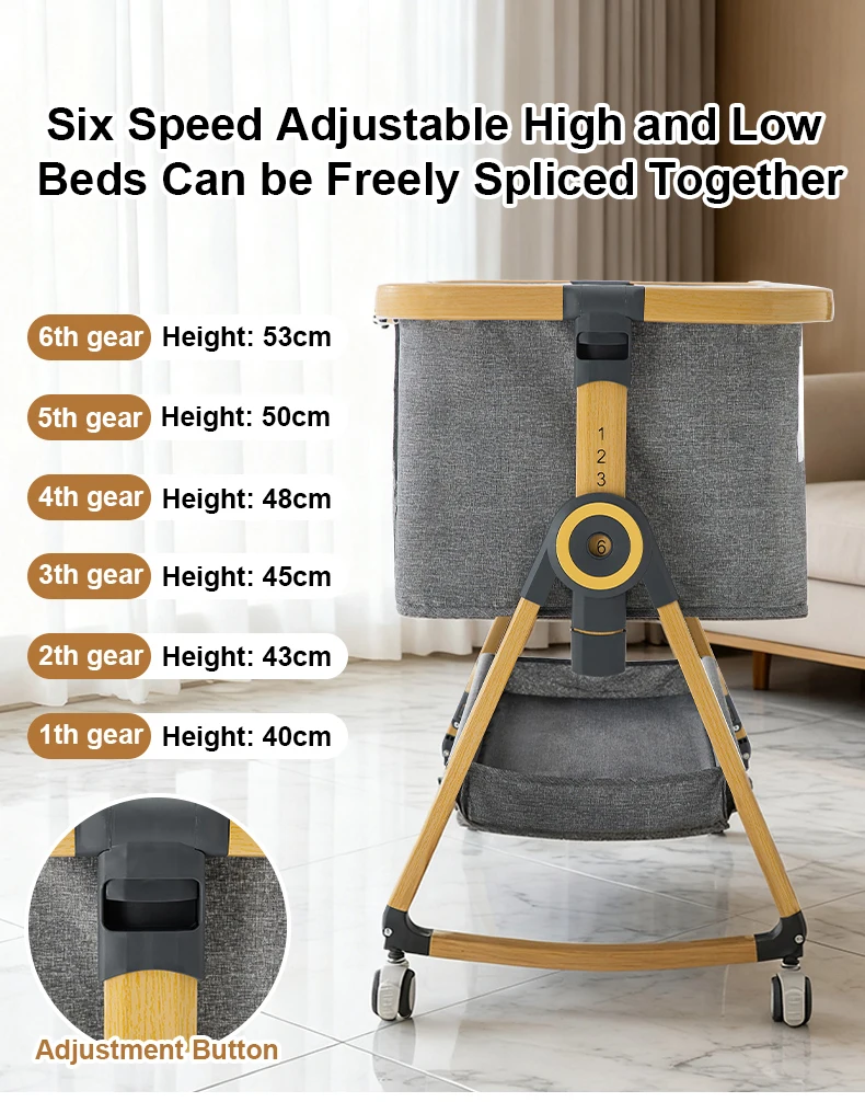 Culla 3 in 1 Culla da comodino Box per bambini Altezza regolabile Ruote girevoli Materasso accogliente Zanzara per neonati neonati