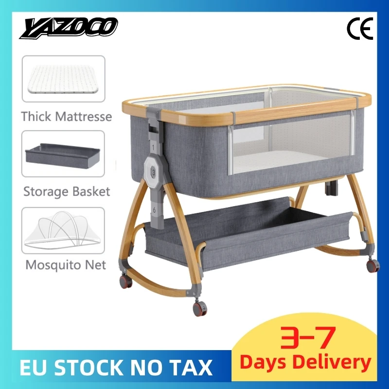 Culla 3 in 1 Culla da comodino Box per bambini Altezza regolabile Ruote girevoli Materasso accogliente Zanzara per neonati neonati