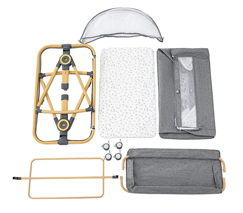 Culla 3 in 1 Culla da comodino Box per bambini Altezza regolabile Ruote girevoli Materasso accogliente Zanzara per neonati neonati