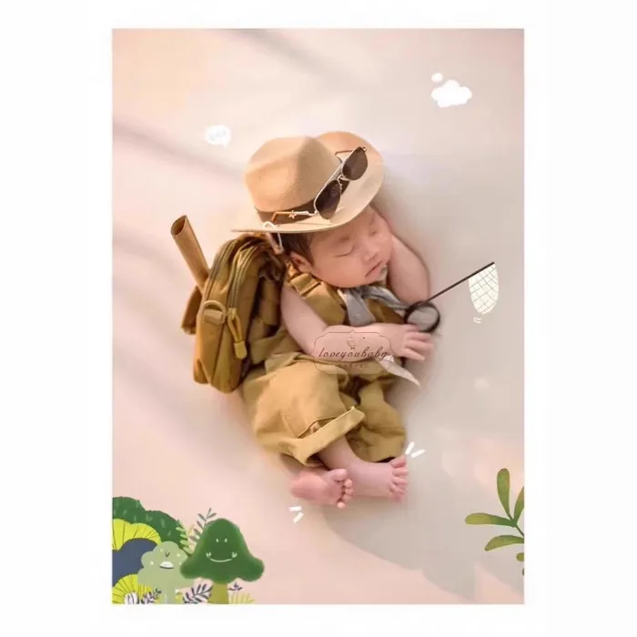 Puntelli per fotografia neonato Bretelle per outfit Occhiali cosplay per neonato Cappello da cowboy Accessori per oggetti di scena per servizio fotografico per bambini