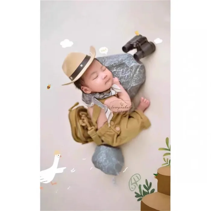 Puntelli per fotografia neonato Bretelle per outfit Occhiali cosplay per neonato Cappello da cowboy Accessori per oggetti di scena per servizio fotografico per bambini