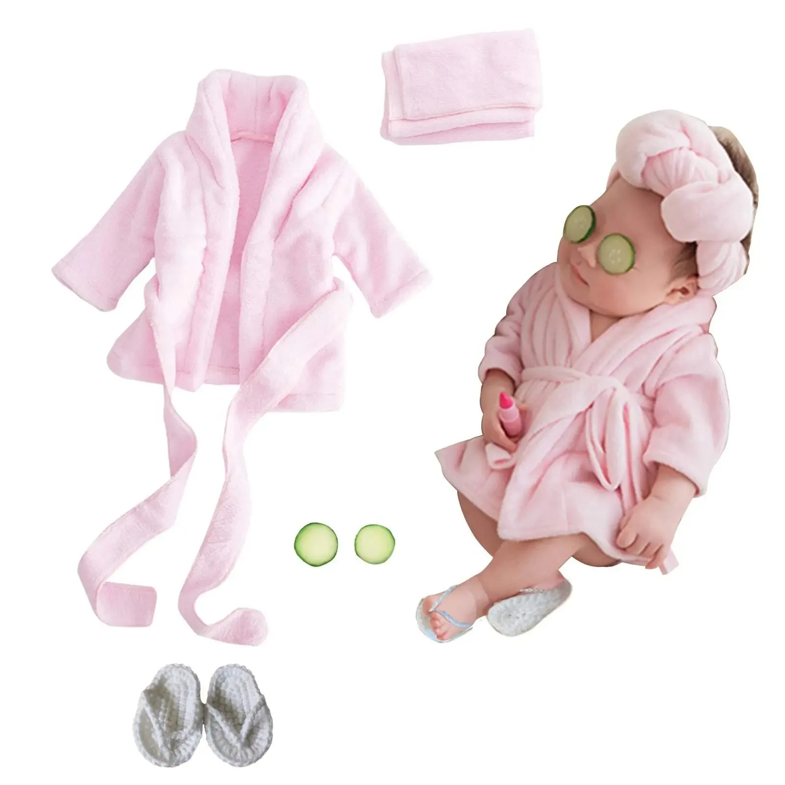 5 pezzi puntelli per fotografia neonato accappatoi per bambina asciugamano da bagno vestito con pantofole cetriolo puntelli per foto per bambine e bambini 5 pezzi puntelli per fotografia neonato accappatoi per bambina asciugamano da bagno vestito con pantofole cetriolo puntelli per foto per bambine e bambini
