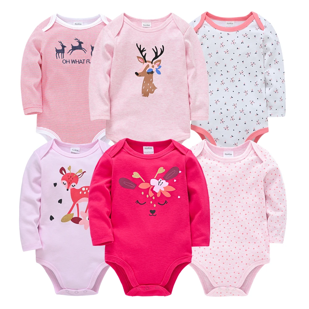 Set di 3/5/6 Pezzi Abbigliamento per Bambine con Stampa Natalizia di Cervo Rosso, Body a Maniche Lunghe in Cotone per Bambini da 3-24 Mesi