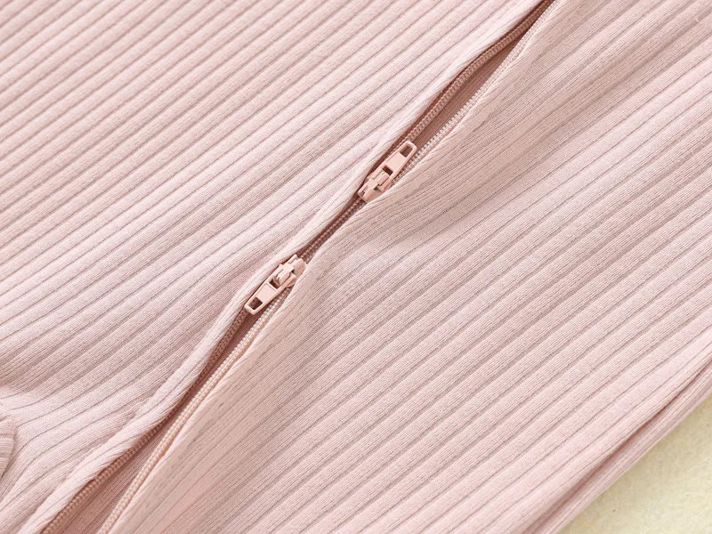 Pagliaccetto per bebè a maniche lunghe in cotone con cerniera sul davanti Completo primaverile autunnale Neonato unisex in maglia a costine Pigiama solido