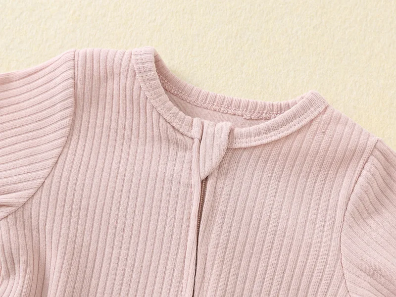 Pagliaccetto per bebè a maniche lunghe in cotone con cerniera sul davanti Completo primaverile autunnale Neonato unisex in maglia a costine Pigiama solido