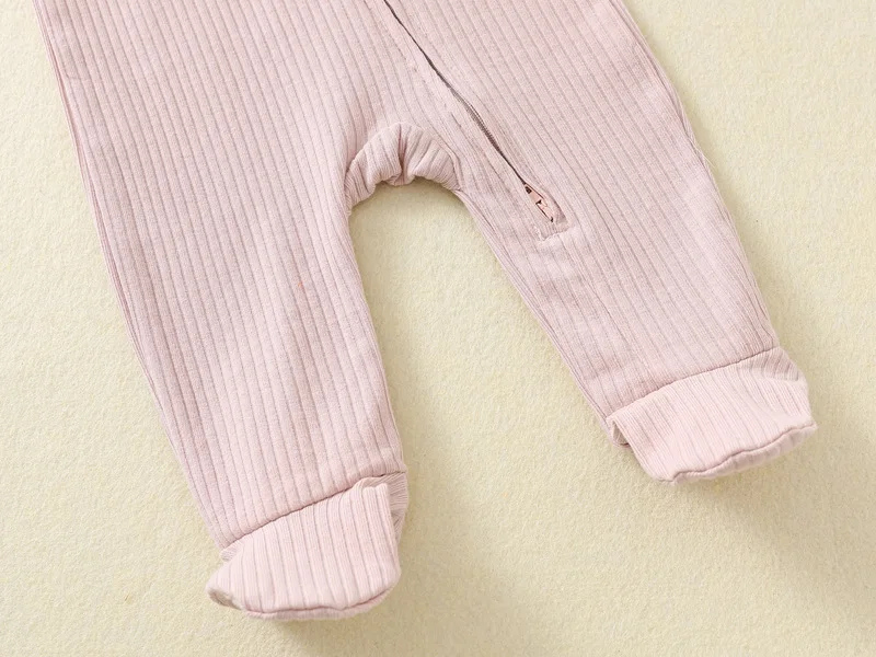 Pagliaccetto per bebè a maniche lunghe in cotone con cerniera sul davanti Completo primaverile autunnale Neonato unisex in maglia a costine Pigiama solido