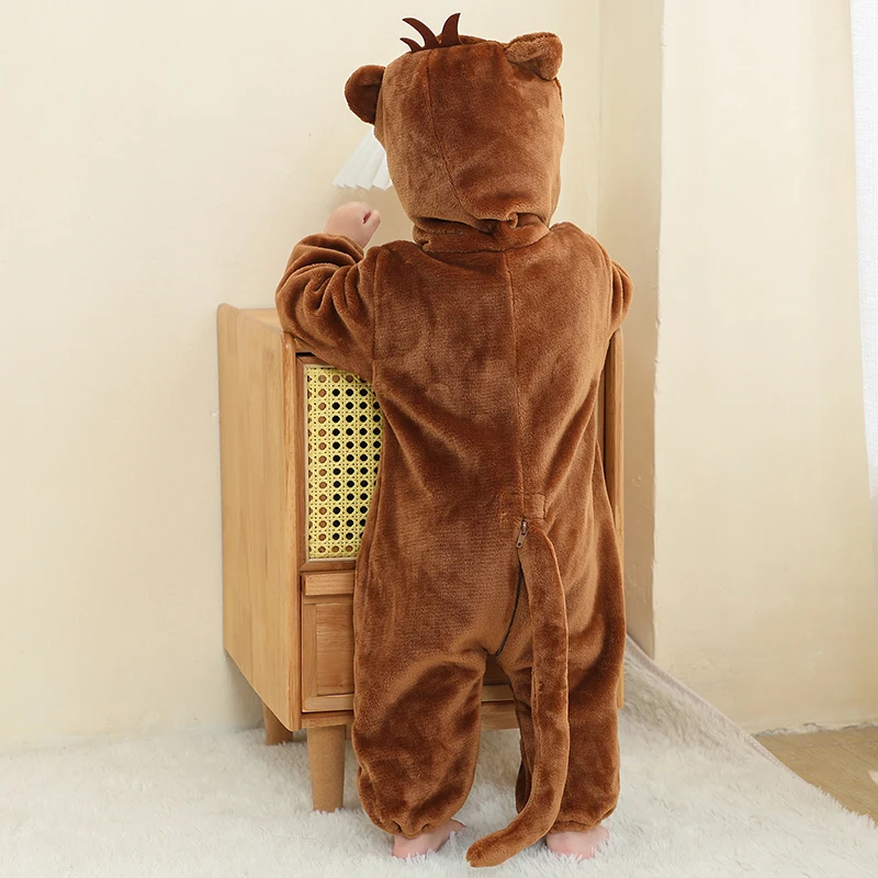 MICHLEY Tutina Invernale per Neonati a Tema Cartone Animato, Pigiama con Cappuccio a Forma di Scimmia per Bambini e Bambine, Tuta Animale