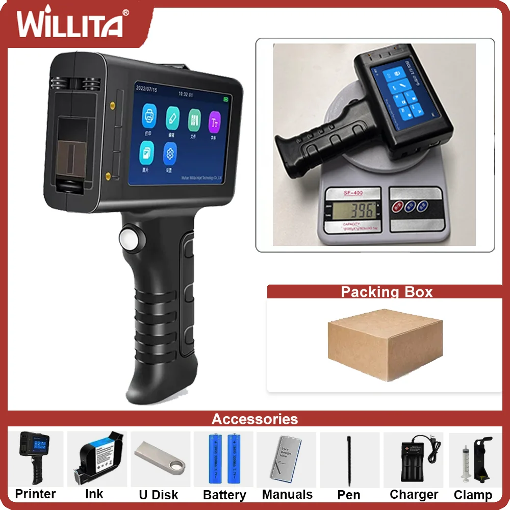 Pistola per stampante a getto d'inchiostro portatile Macchina per codifica automatica Linea di assemblaggio Borsa per imballaggio di etichette Codice Qr Stampante per data di scadenza di codici a barre