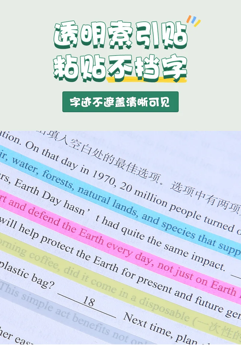 160 Pz PET Colore Traslucido Sottile Striscia Lunga Indice Adesivo Libro Indicatore Schede Indice Nota di Lettura Evidenziare Frase Chiave Nota Adesiva