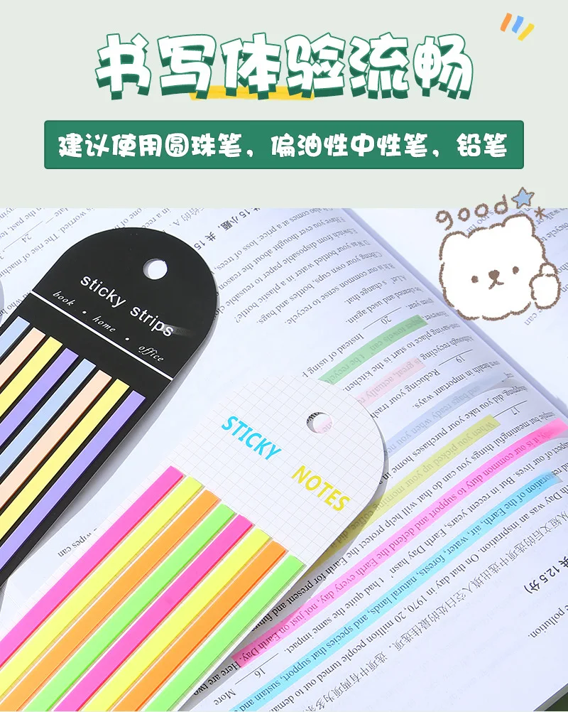 160 Pz PET Colore Traslucido Sottile Striscia Lunga Indice Adesivo Libro Indicatore Schede Indice Nota di Lettura Evidenziare Frase Chiave Nota Adesiva