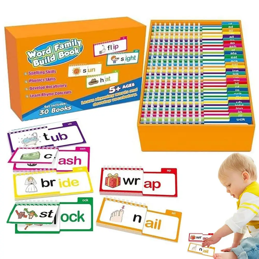 NUOVO Libro di Lettura 30 Lettura E Rima Costruire Libri Parola Famiglia Costruire Libri Flash Carte Vocabolario Lettura Educativa