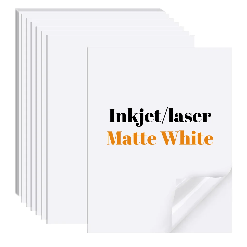 10/20/30/40/50 fogli A4 carta adesiva in vinile bianco opaco per carte adesive per stampante a getto d'inchiostro e laser impermeabili e resistenti allo strappo