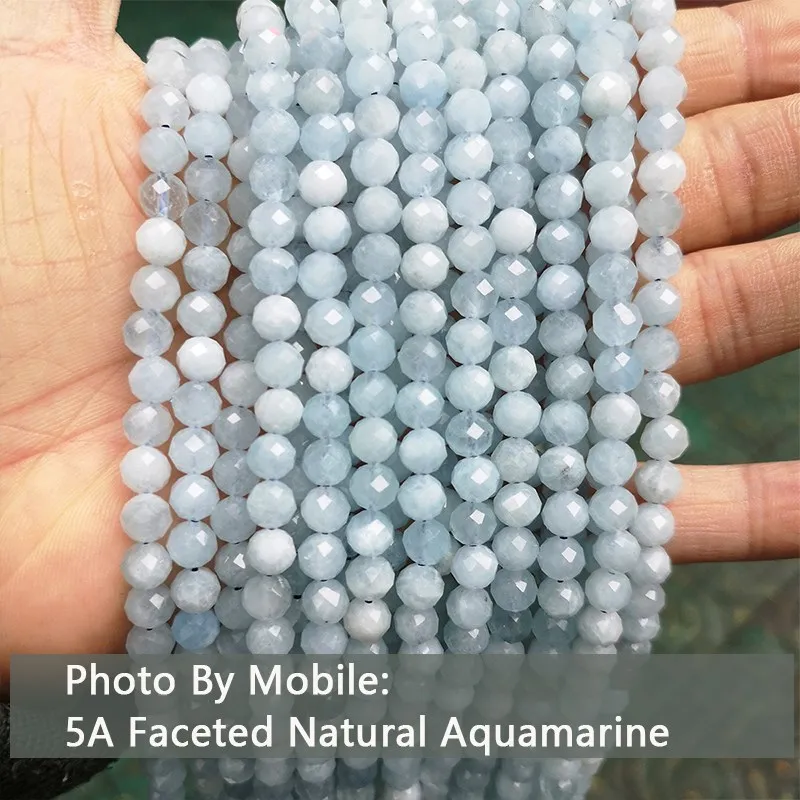 Pietra naturale blu acquamarina rotonda distanziatore sciolto perline lisce pietra preziosa di acqua di mare per la creazione di gioielli 4 6 8 10mm accessori fai da te