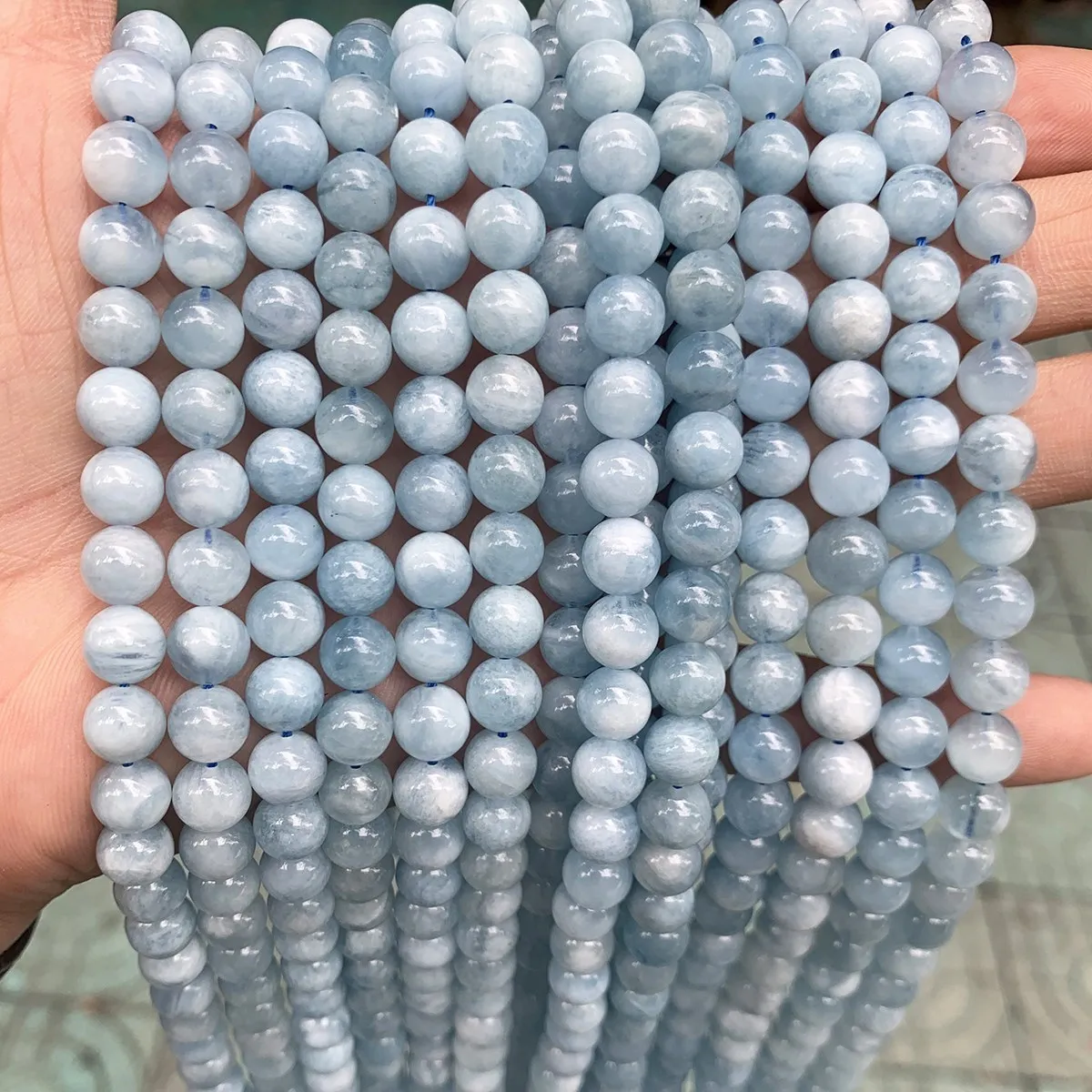 Pietra naturale blu acquamarina rotonda distanziatore sciolto perline lisce pietra preziosa di acqua di mare per la creazione di gioielli 4 6 8 10mm accessori fai da te