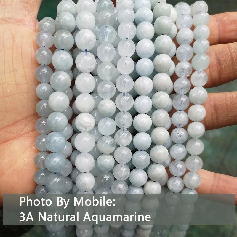 Pietra naturale blu acquamarina rotonda distanziatore sciolto perline lisce pietra preziosa di acqua di mare per la creazione di gioielli 4 6 8 10mm accessori fai da te