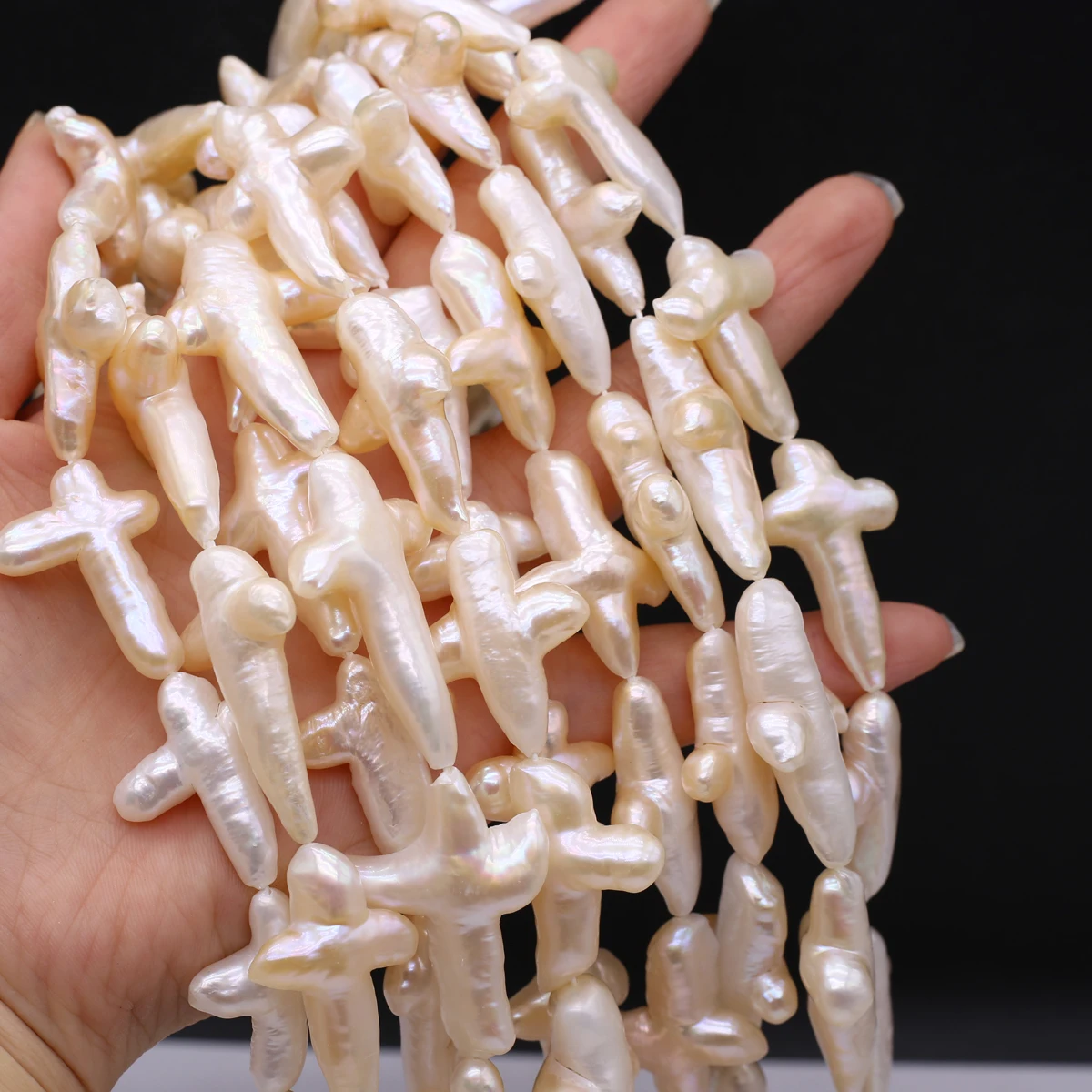 1 corda di perle coltivate d'acqua dolce naturali barocche a forma di croce con ciondoli per accessori per la creazione di gioielli con collana da donna fai da te
