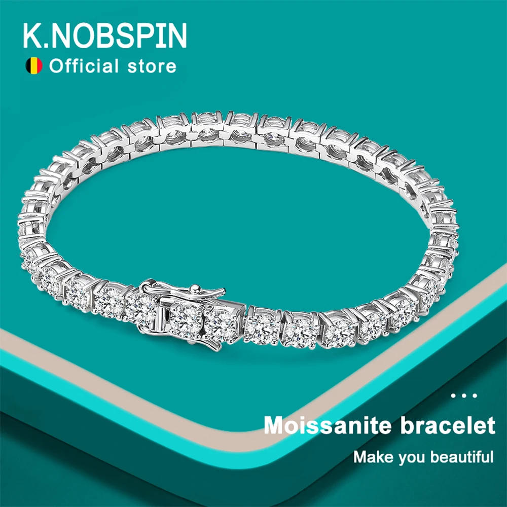 KNOBSPIN D VVS1 Bracciale tennis Moissanite Originale argento sterling s925 placcato oro bianco 18 carati con braccialetti GRA per donna uomo