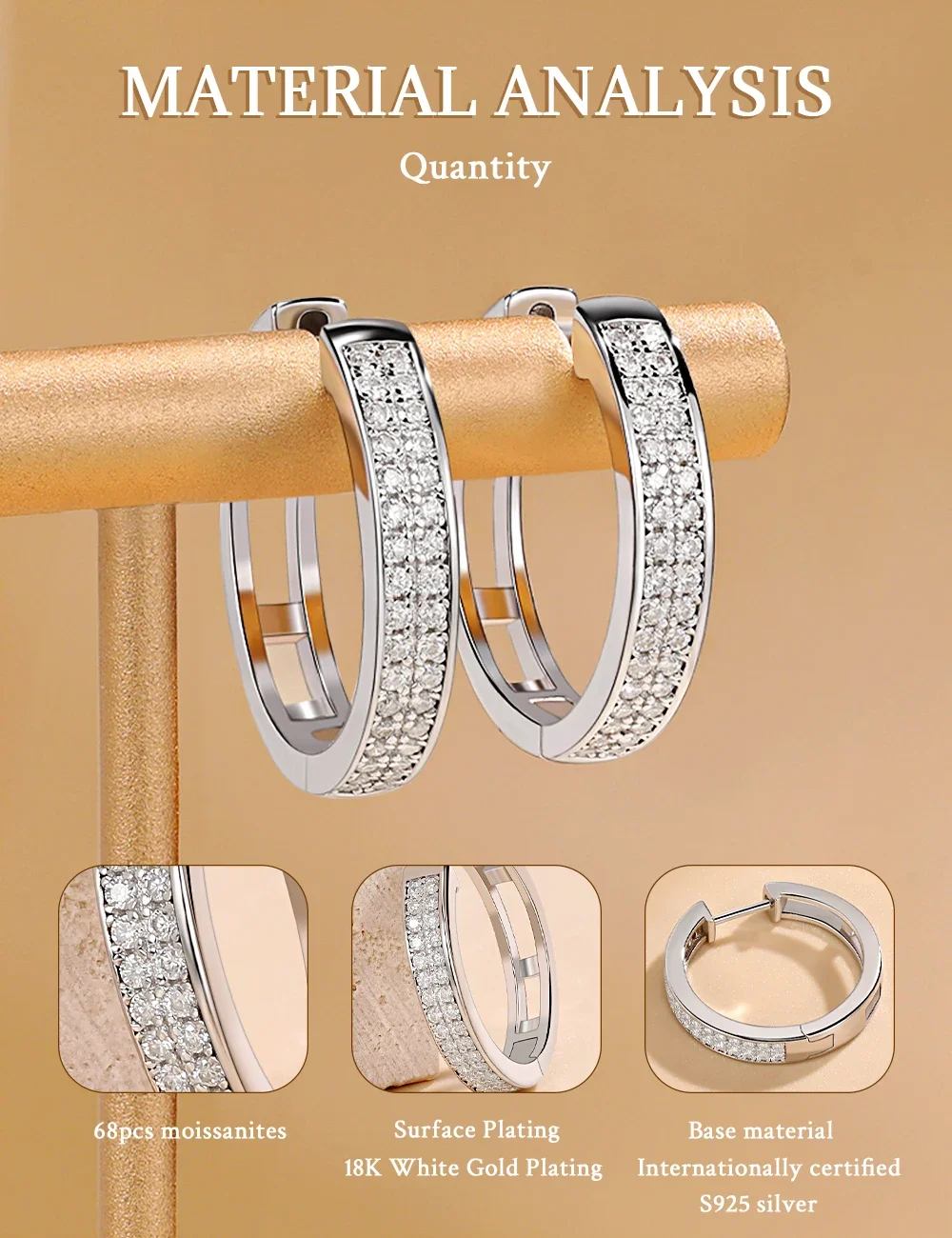 LinkerLove Orecchini a cerchio con diamanti Moissanite per donna Orecchini in argento sterling S925 Placcato oro 18 carati Gioielleria raffinata da sposa