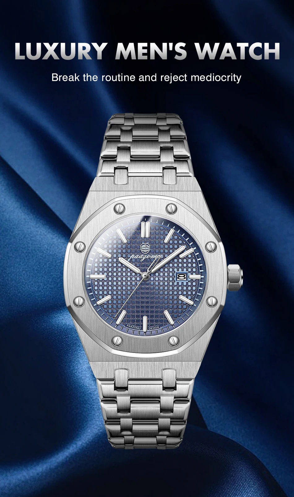 PAAZOMU Orologio da uomo al quarzo quadrato di lusso Orologio da uomo impermeabile con data luminosa Orologi da uomo d'affari in acciaio inossidabile di alta qualità