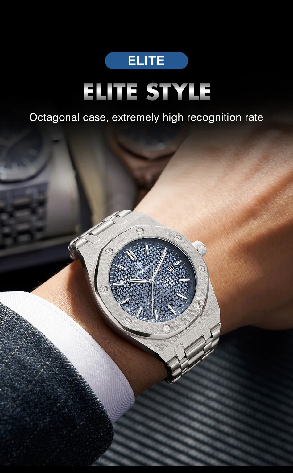 PAAZOMU Orologio da uomo al quarzo quadrato di lusso Orologio da uomo impermeabile con data luminosa Orologi da uomo d'affari in acciaio inossidabile di alta qualità