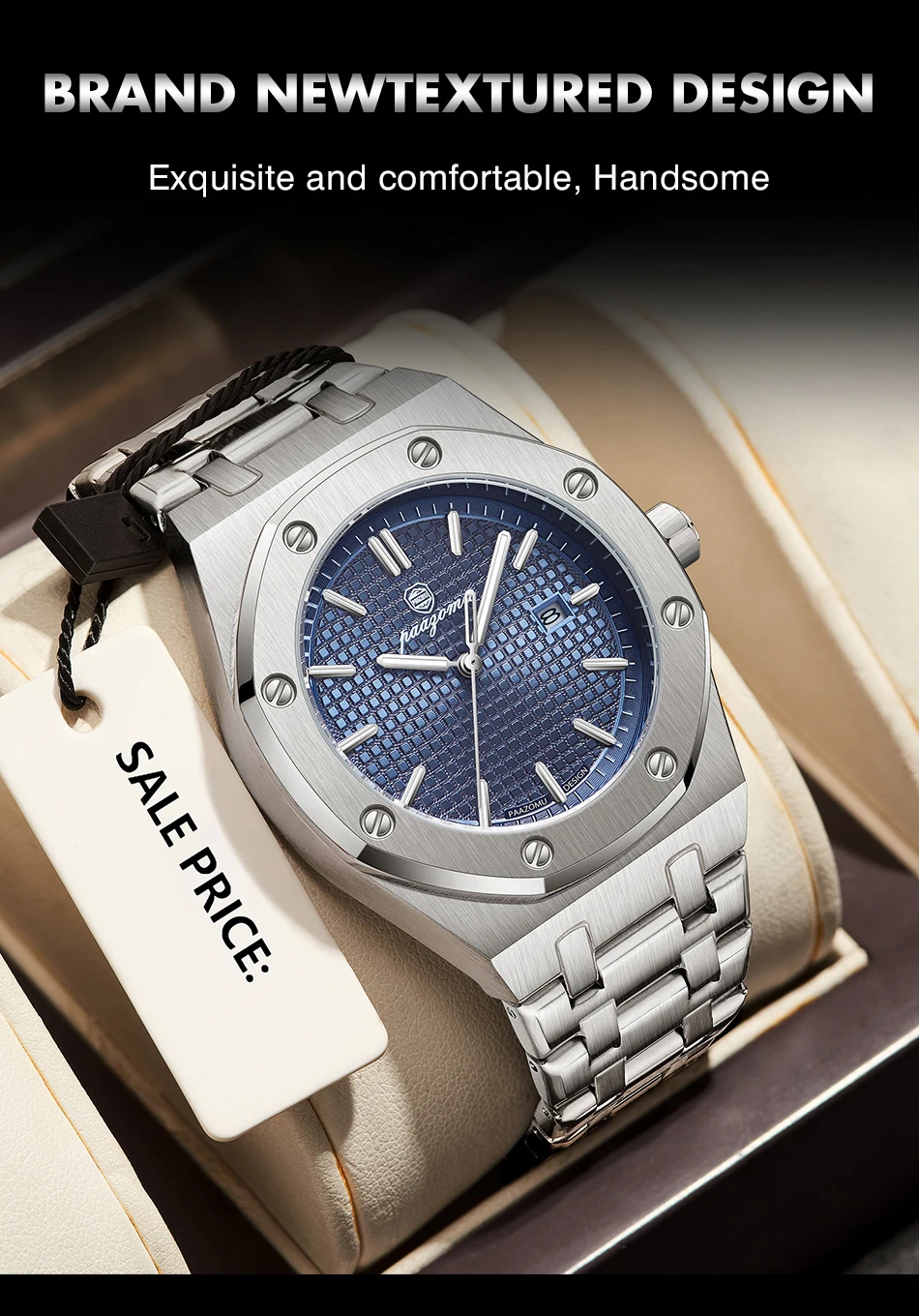 PAAZOMU Orologio da uomo al quarzo quadrato di lusso Orologio da uomo impermeabile con data luminosa Orologi da uomo d'affari in acciaio inossidabile di alta qualità