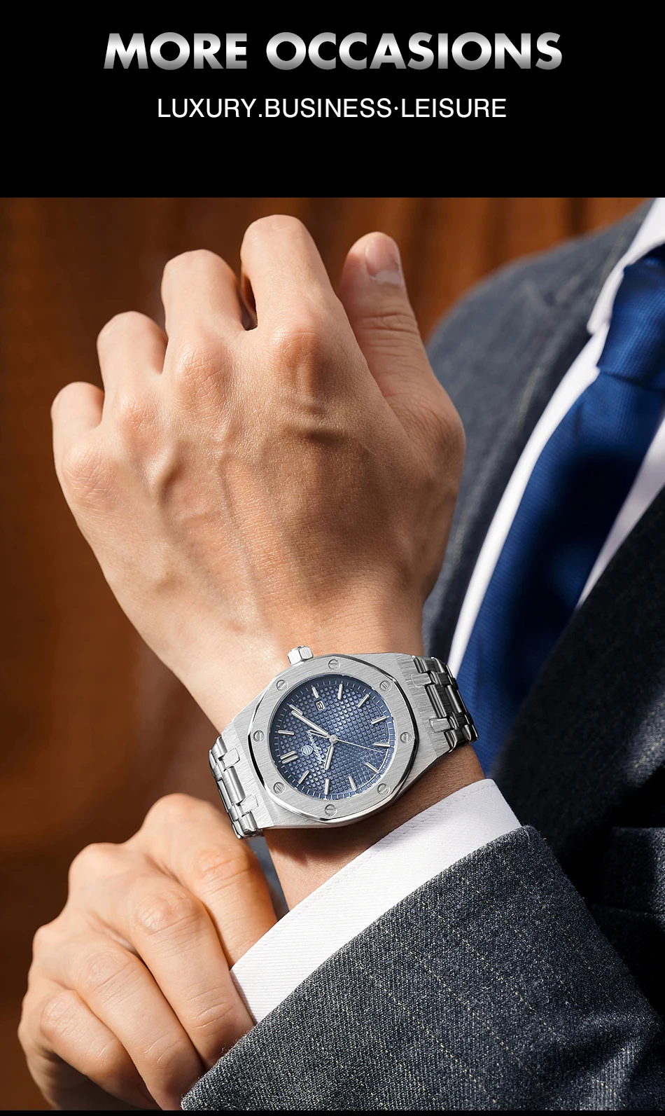 PAAZOMU Orologio da uomo al quarzo quadrato di lusso Orologio da uomo impermeabile con data luminosa Orologi da uomo d'affari in acciaio inossidabile di alta qualità