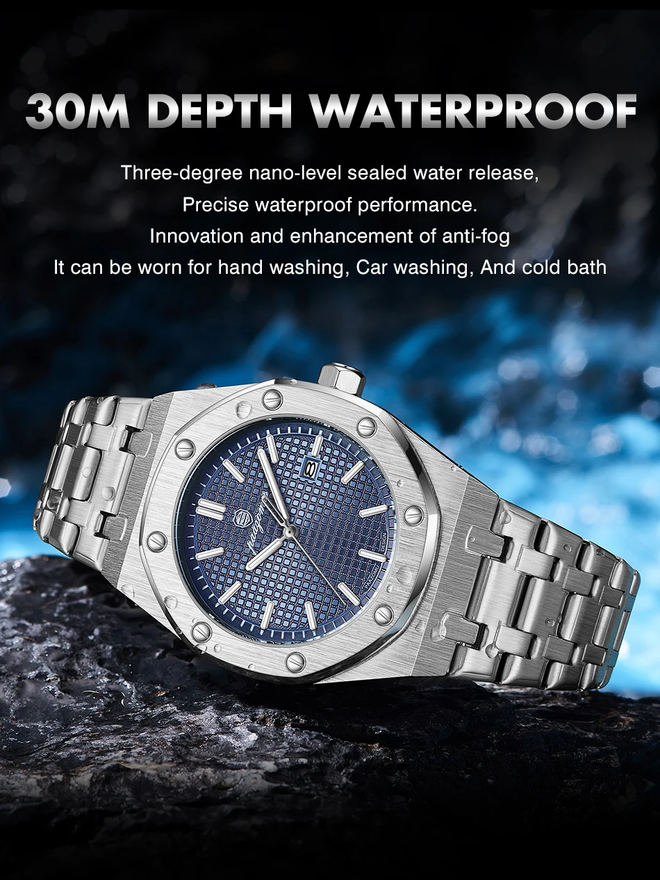 PAAZOMU Orologio da uomo al quarzo quadrato di lusso Orologio da uomo impermeabile con data luminosa Orologi da uomo d'affari in acciaio inossidabile di alta qualità