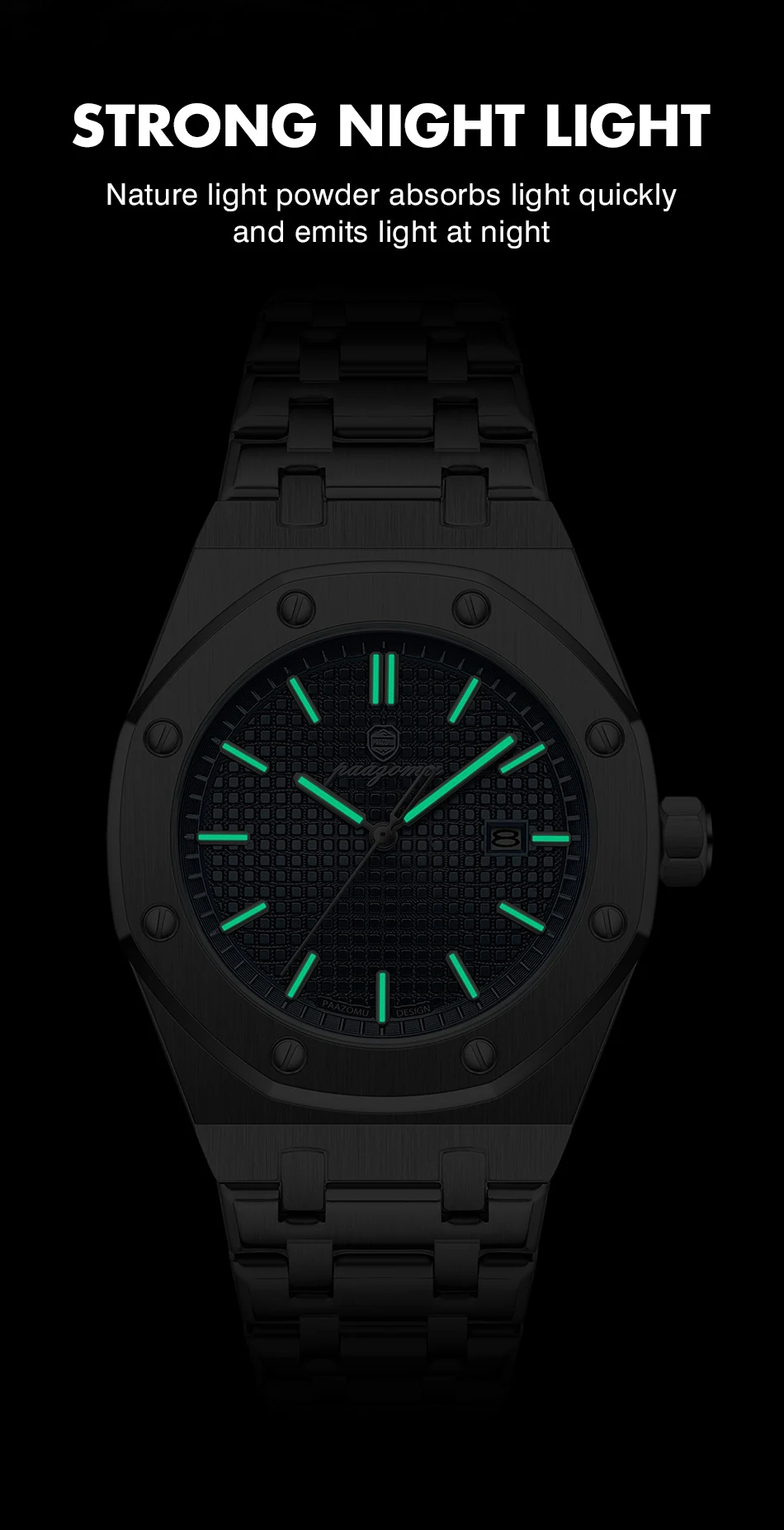 PAAZOMU Orologio da uomo al quarzo quadrato di lusso Orologio da uomo impermeabile con data luminosa Orologi da uomo d'affari in acciaio inossidabile di alta qualità