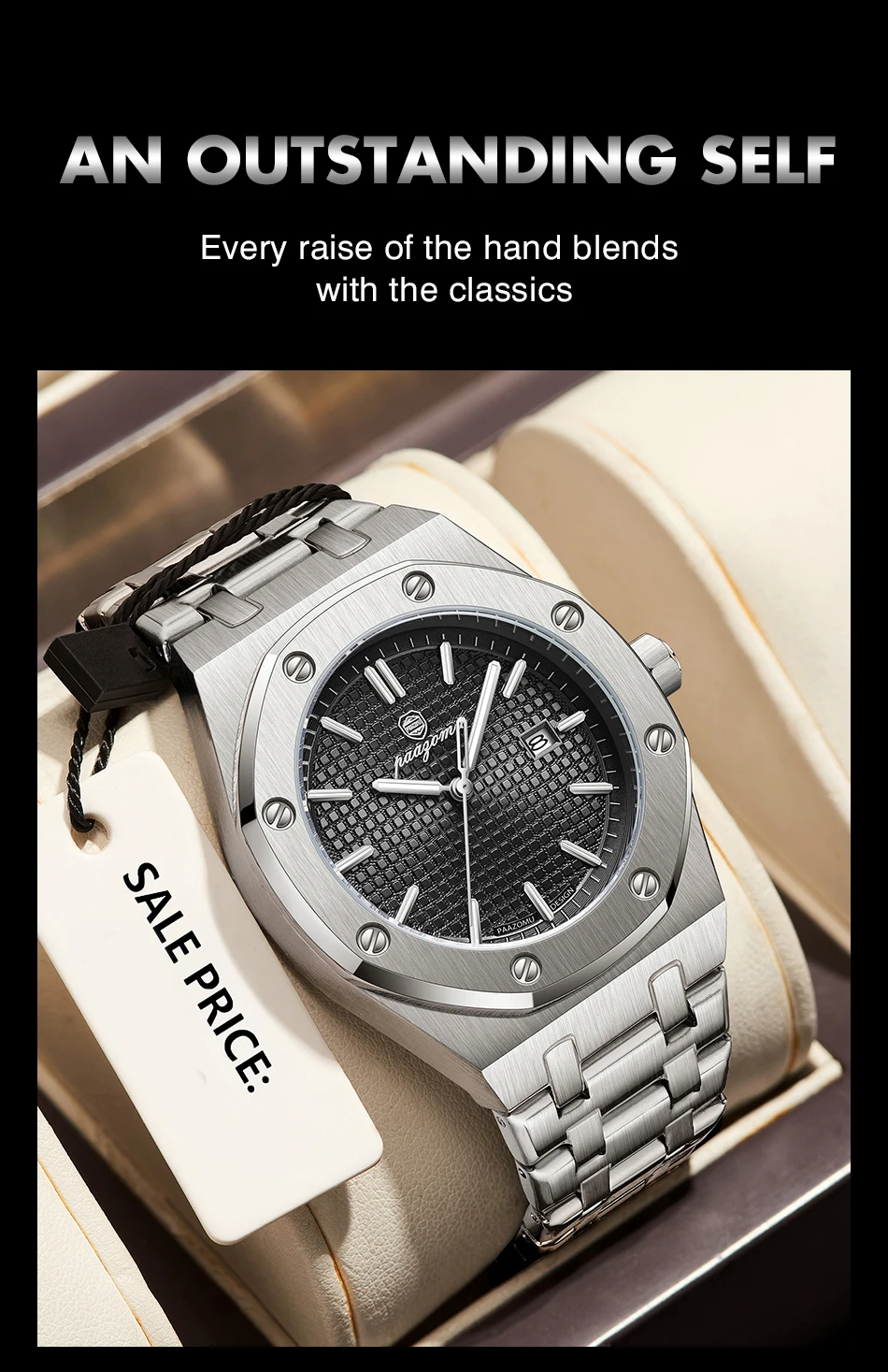 PAAZOMU Orologio da uomo al quarzo quadrato di lusso Orologio da uomo impermeabile con data luminosa Orologi da uomo d'affari in acciaio inossidabile di alta qualità