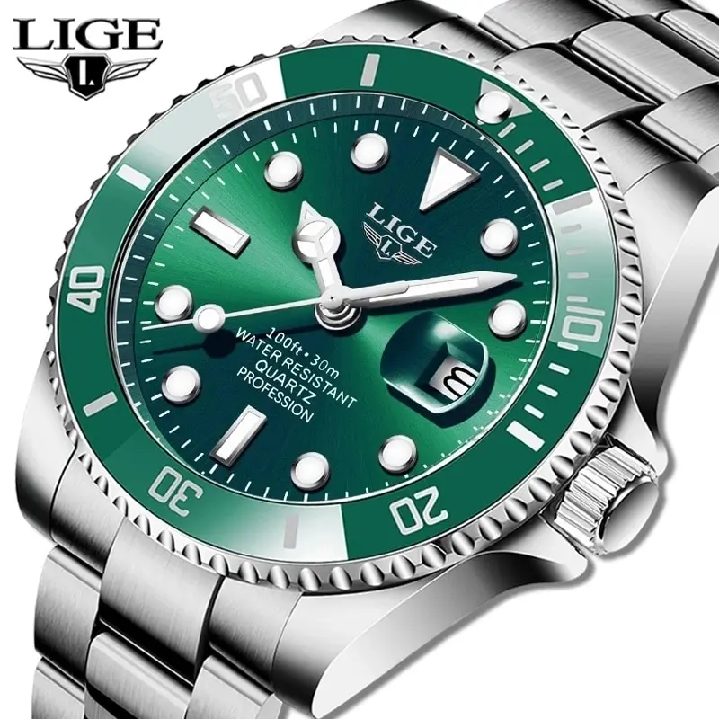 LIGE Top Brand di Lusso Moda Diver Orologio Da Uomo 30ATM Impermeabile Data Orologio Orologi Sportivi Mens Orologio Da Polso Al Quarzo Relogio Masculino