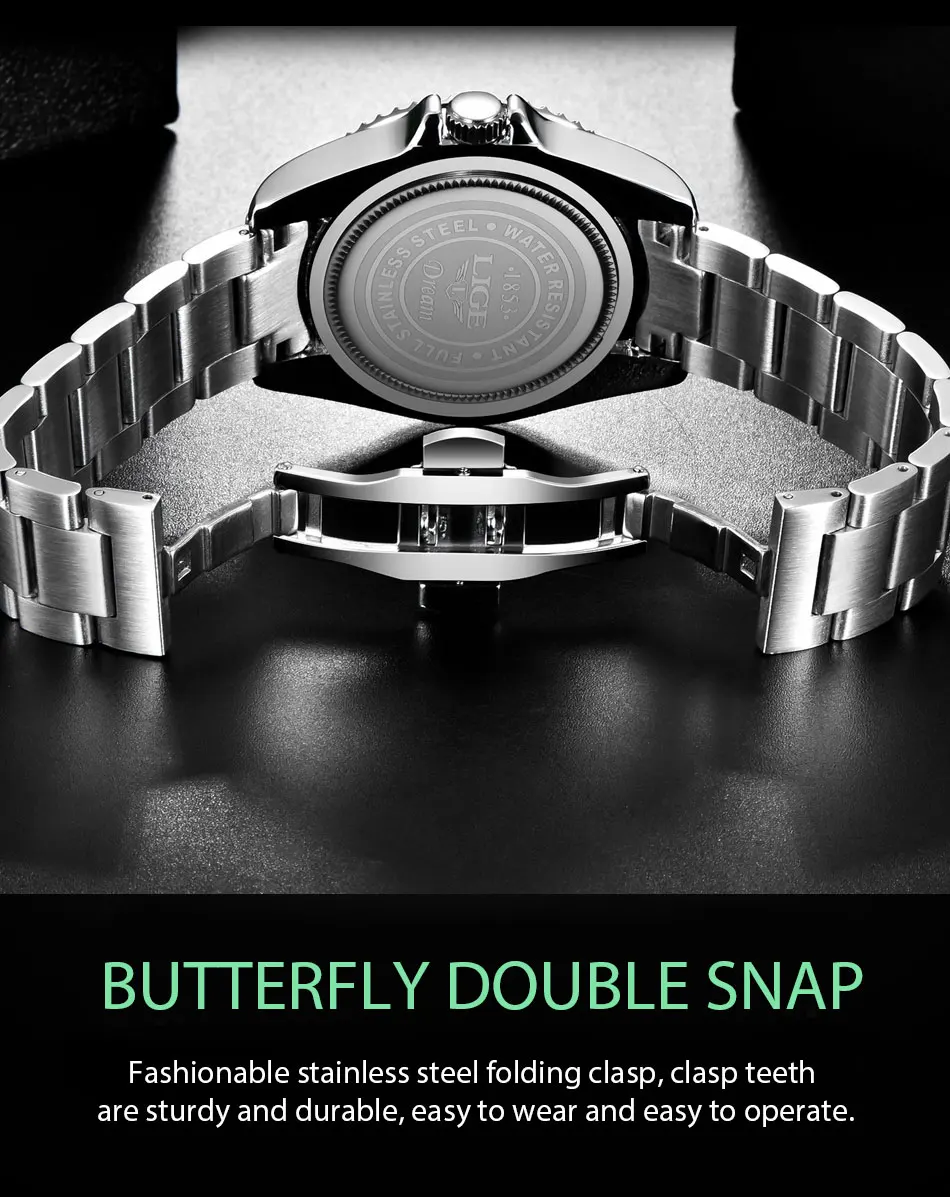 LIGE Top Brand di Lusso Moda Diver Orologio Da Uomo 30ATM Impermeabile Data Orologio Orologi Sportivi Mens Orologio Da Polso Al Quarzo Relogio Masculino