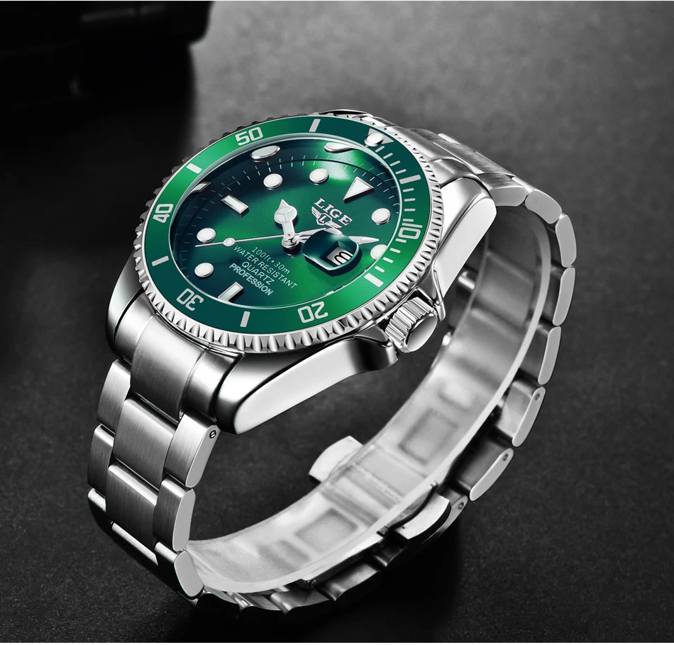 LIGE Top Brand di Lusso Moda Diver Orologio Da Uomo 30ATM Impermeabile Data Orologio Orologi Sportivi Mens Orologio Da Polso Al Quarzo Relogio Masculino