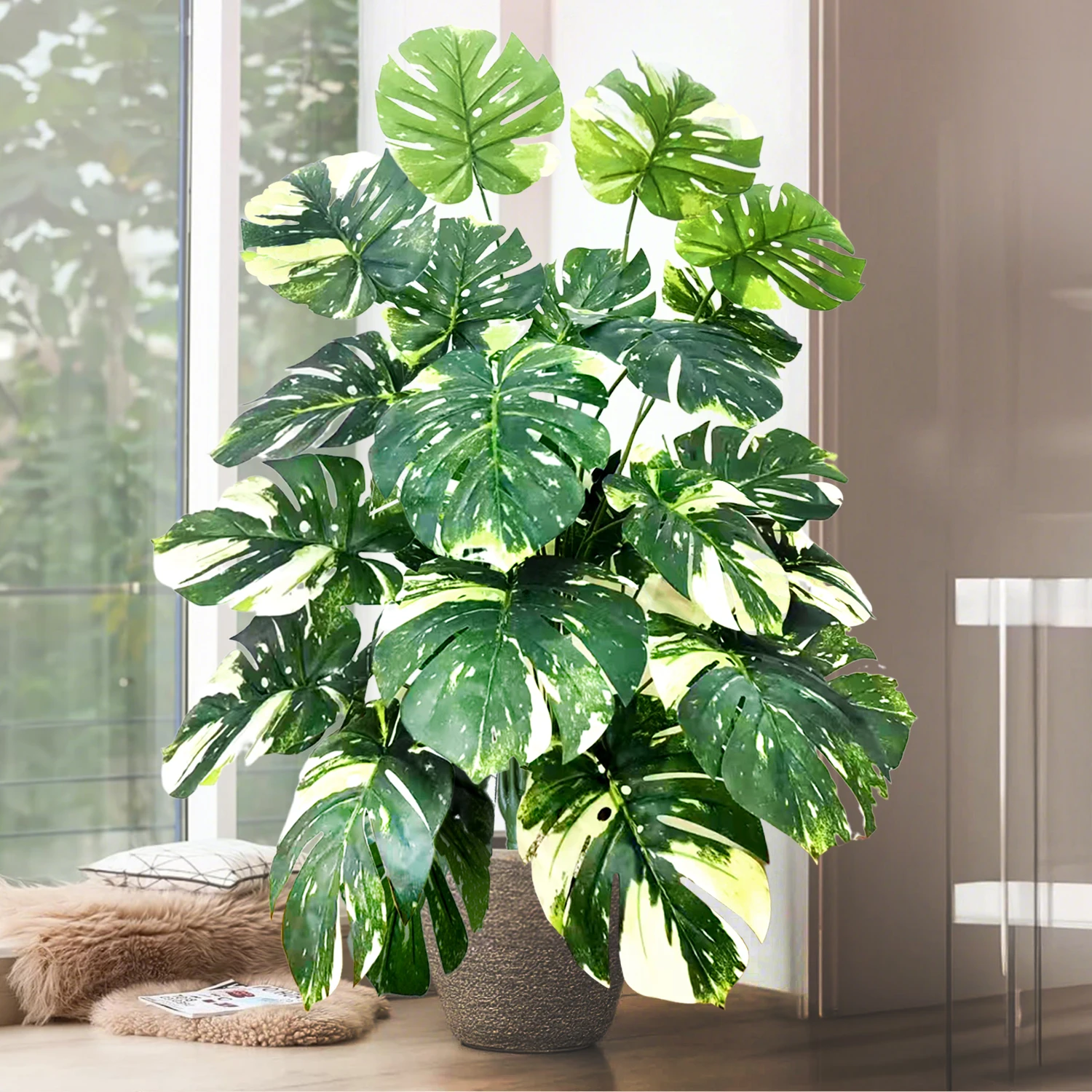 60-110 cm/43,3 pollici Piante artificiali Monstera Palma finta Foglie di tartaruga in plastica Piante alte verdi per la decorazione della stanza del giardino di casa