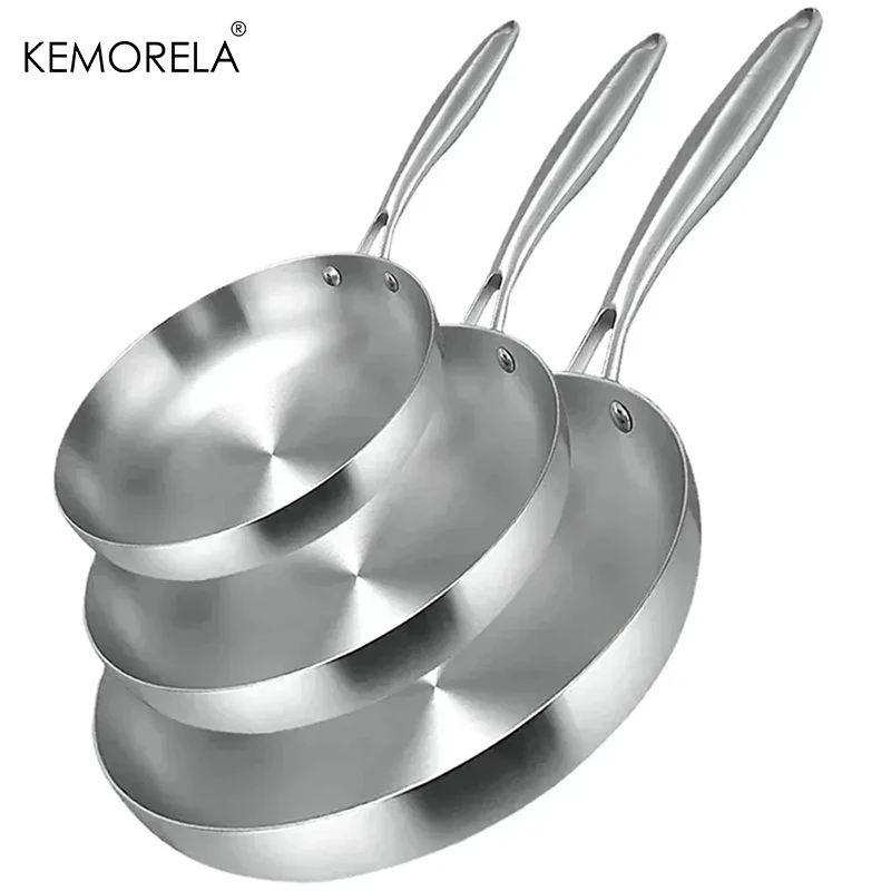 2/3PCS Padella 22/24/26/28CM 304 In Acciaio Inox 2MM di Spessore Wok Padella 5 Strati In Acciaio Per Uso Alimentare Padelle Antiaderenti per Pentola di Cottura