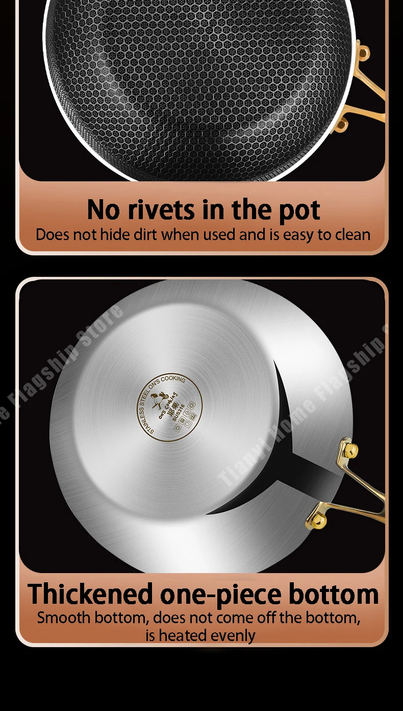 Padella in acciaio inossidabile 316 Wok antiaderente Cottura a nido d'ape Bistecca Stufa a gas Pentola a induzione Pentole generali Pentole da cucina Padella in acciaio inossidabile 316 Wok antiaderente Cottura a nido d'ape Bistecca Stufa a gas Pentola a induzione Pentole generali Pentole da cucina