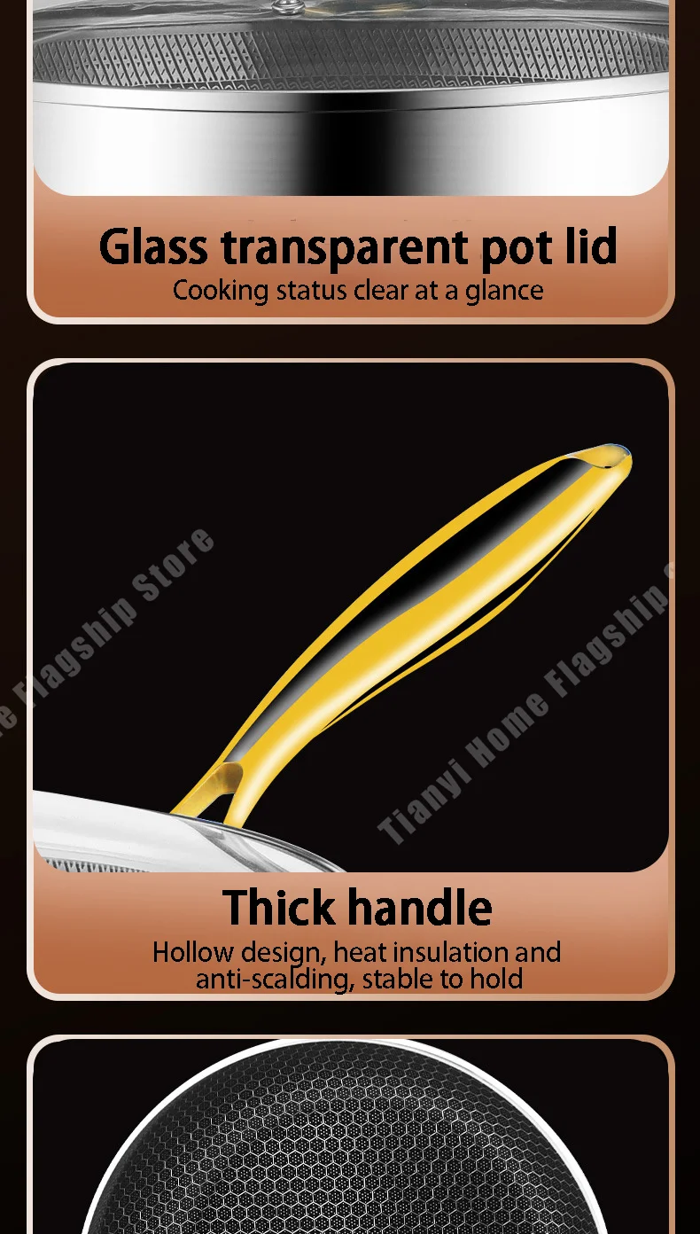 Padella in acciaio inossidabile 316 Wok antiaderente Cottura a nido d'ape Bistecca Stufa a gas Pentola a induzione Pentole generali Pentole da cucina Padella in acciaio inossidabile 316 Wok antiaderente Cottura a nido d'ape Bistecca Stufa a gas Pentola a induzione Pentole generali Pentole da cucina